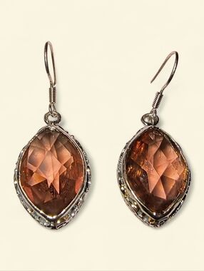 Wine Colored Crystal And Silver Plated Large Embellished Dangle Earrings